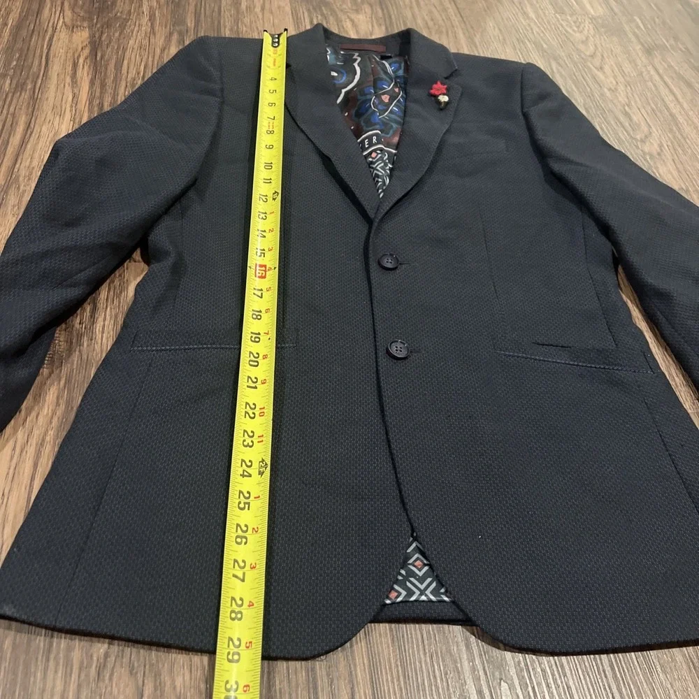 Ted Baker London Linen Herringbone Jacket Size 3 Navy Gray 2 Button Blazer
